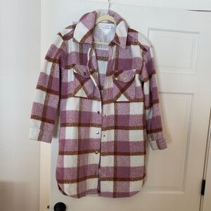 Lush Soft Plaid Jacket in Pink and Brown